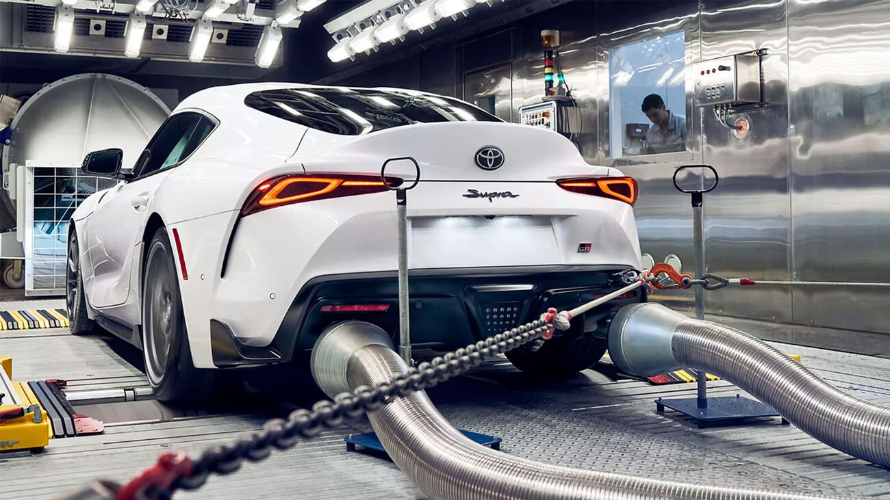 GR Supra 3.0 Premium in Absolute Zero testing performance on a dyno machine