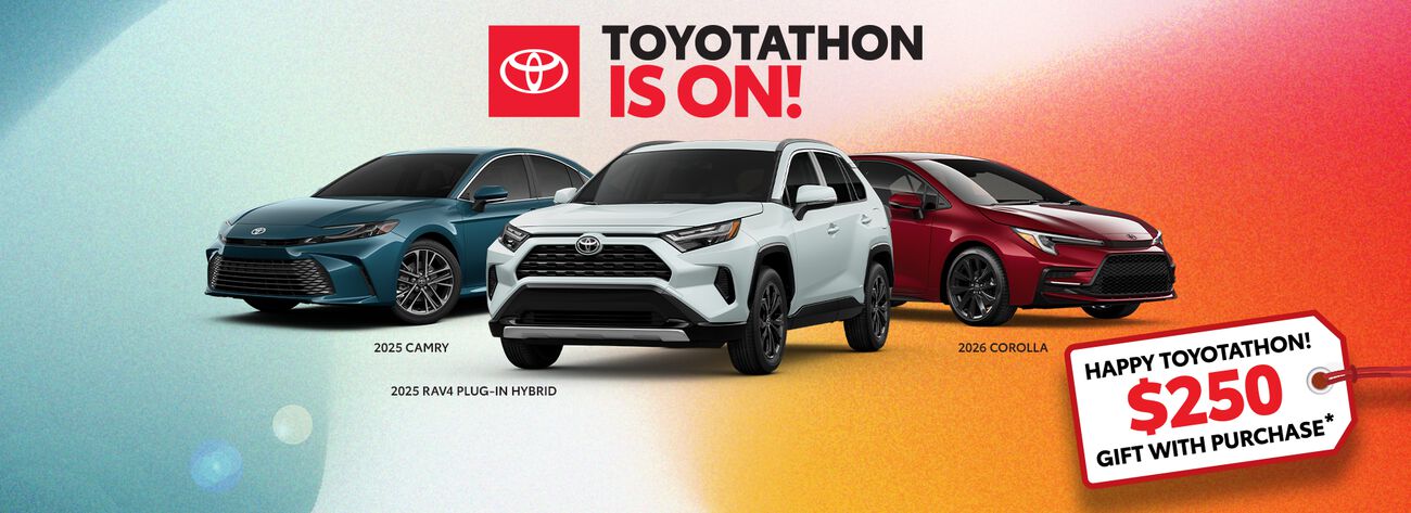 Toyotathon is on! During the month of December get a complimentary $250 gift with purchase.