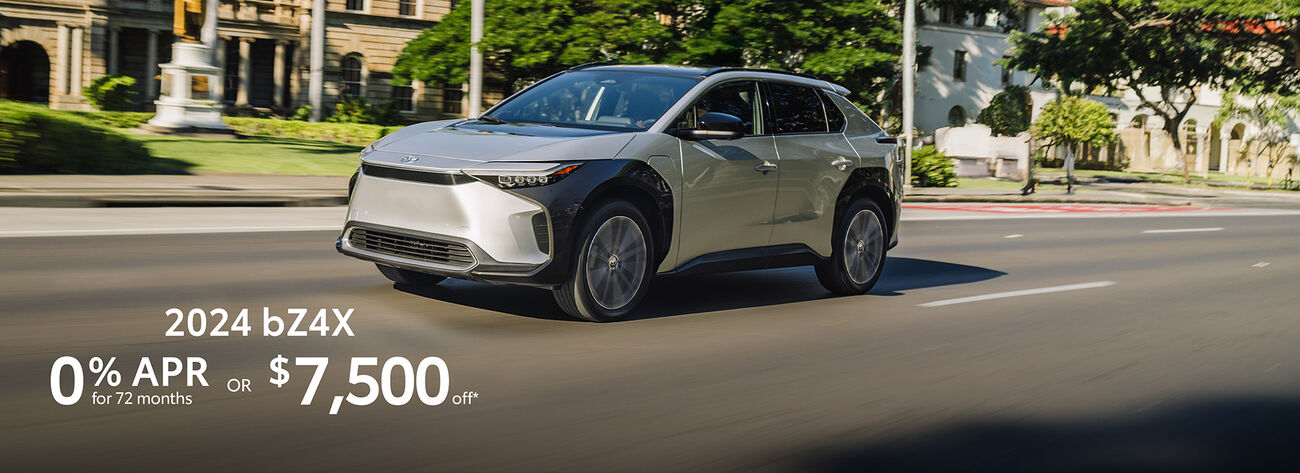 Get 0% APR for 72 months or $7,500 on a brand new 2024 bZ4X