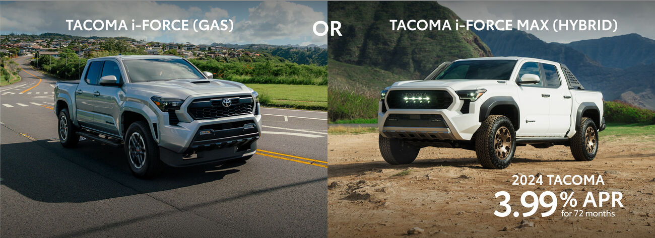 The 2024 Toyota Tacoma is built for Hawaii. Get 3.99% APR for 72 months!