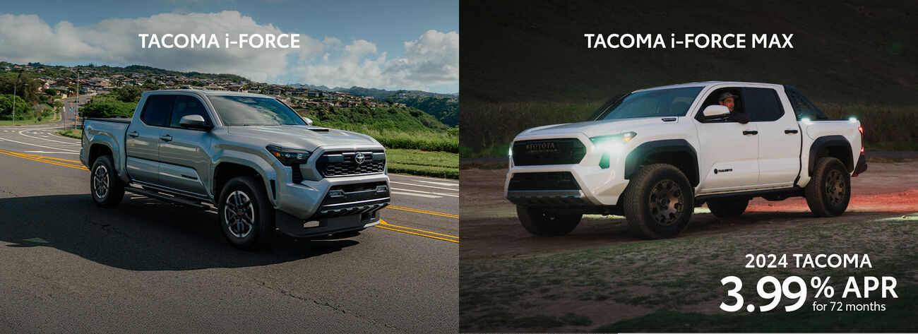 The 2024 Toyota Tacoma is built for Hawaii. Get 3.99% APR for 72 months!
