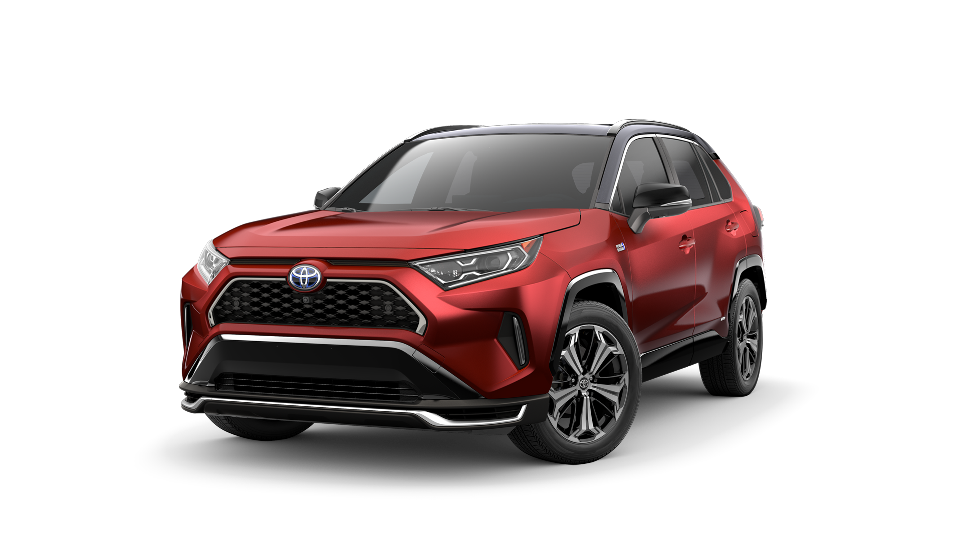 2021 Toyota RAV4 in Supersonic Red/Midnight Black Metallic Roof.
