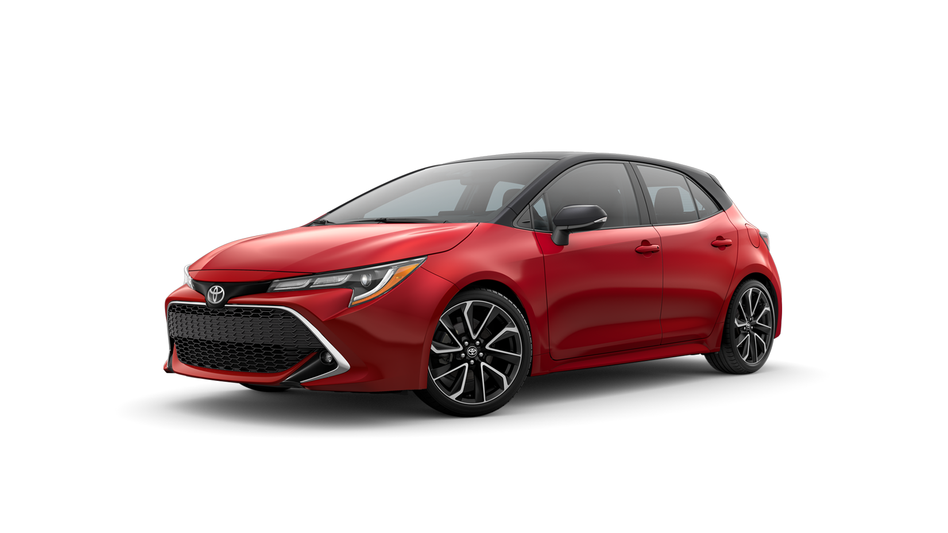 2022 Toyota Hatchback in Finish Line Red/Midnight Black Metallic Roof.