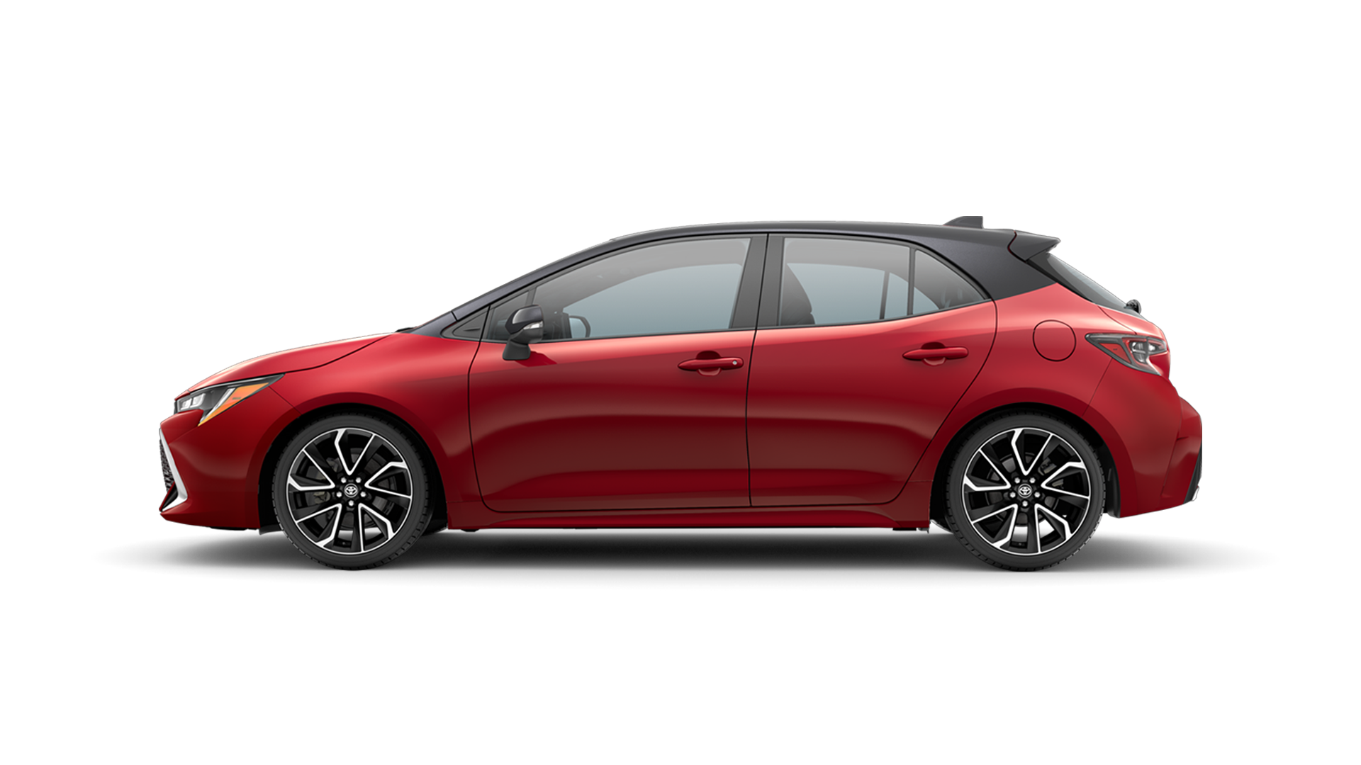 2022 Toyota Hatchback in Finish Line Red/Midnight Black Metallic Roof.