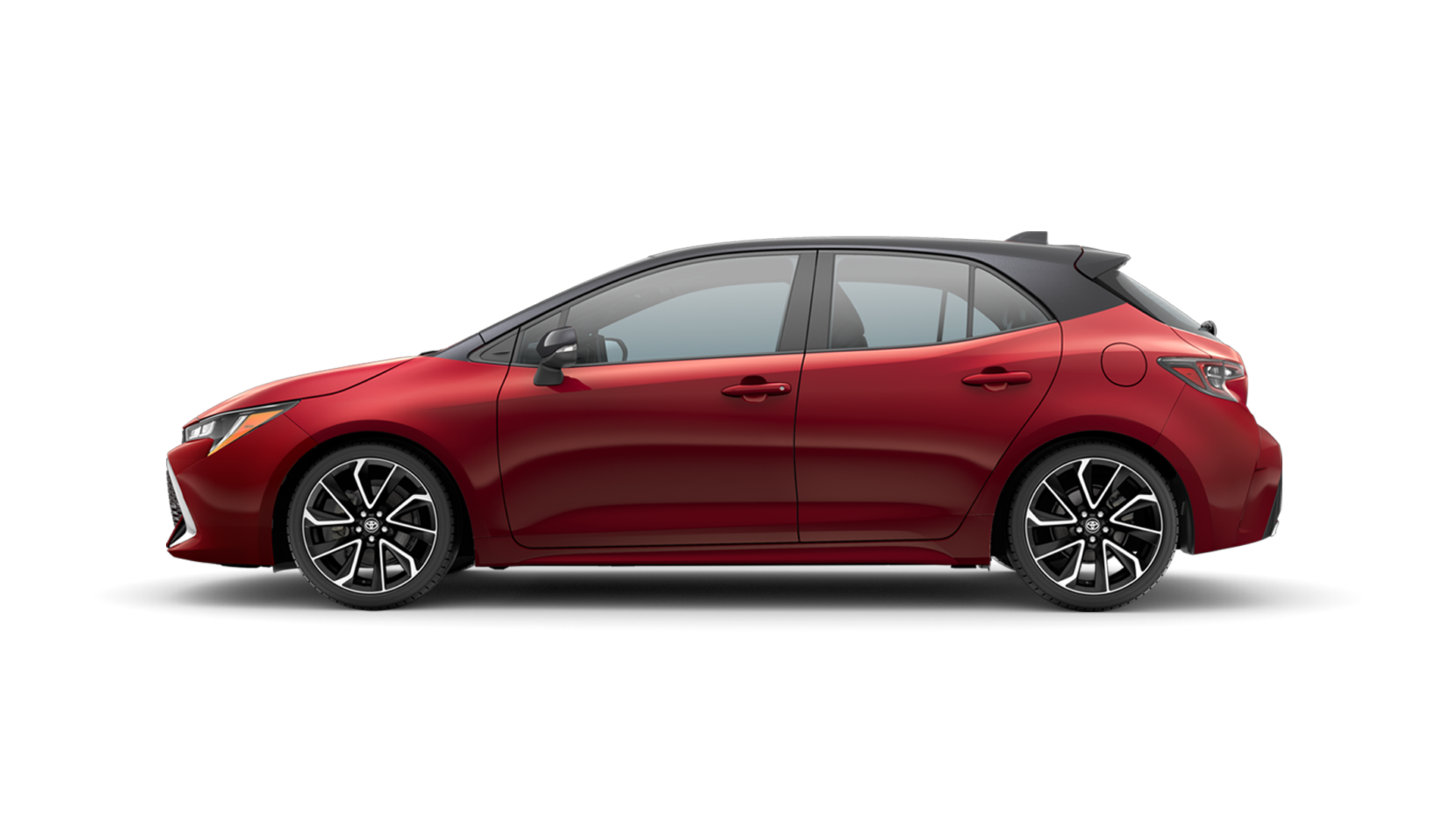 2021 Toyota Hatchback in Supersonic Red/Midnight Black Metallic Roof.