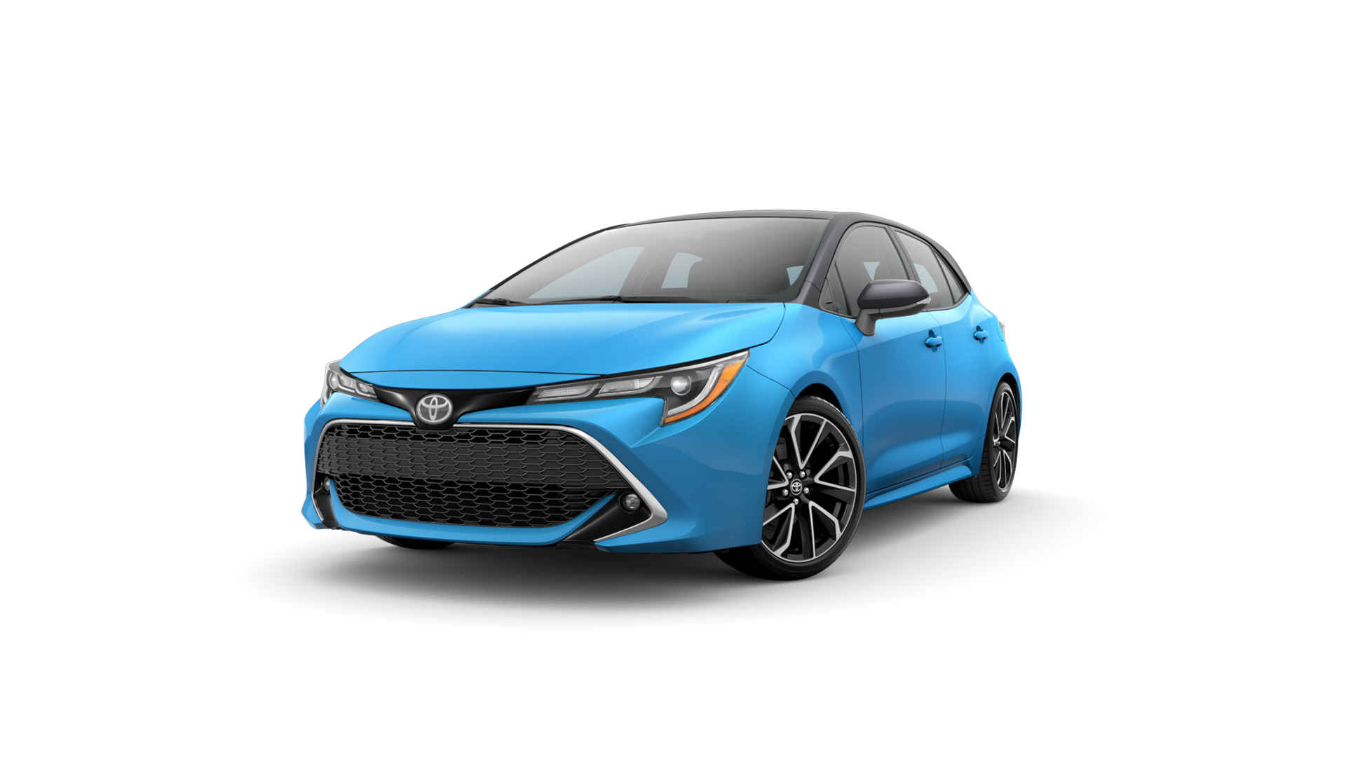 2021 Toyota Hatchback in Blue Flame/Midnight Black Metallic Roof.