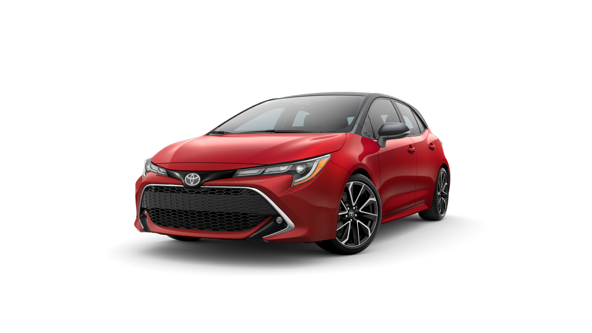 2022 Toyota Hatchback in Finish Line Red/Midnight Black Metallic Roof.