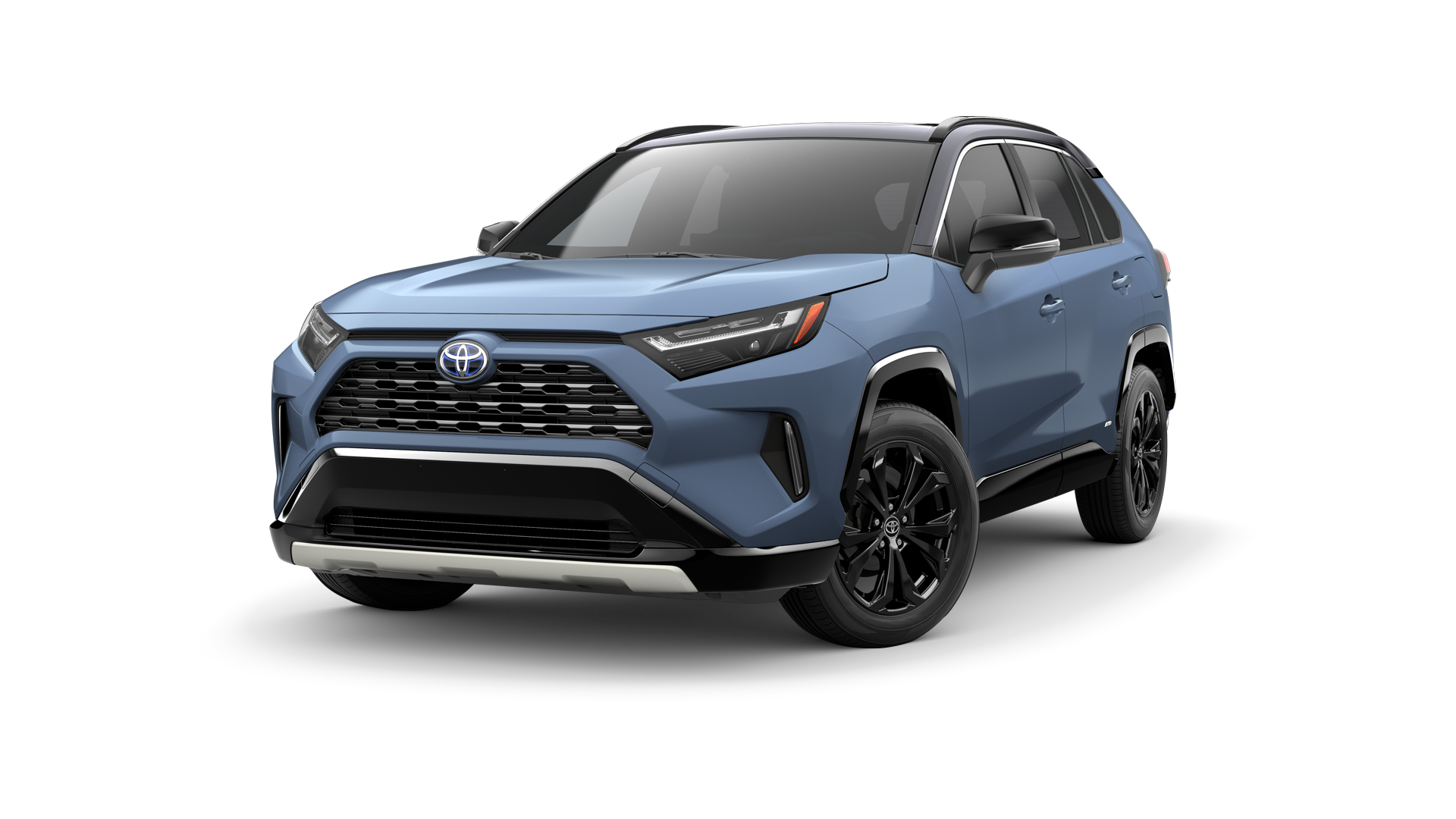 2022 Toyota RAV4 in Cavalry Blue/Midnight Black Metallic Roof.