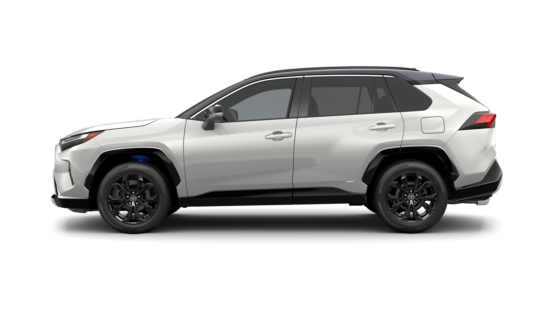 Hybrid Toyota LE in Blizzard Pearl/Midnight Black Metallic Roof.
