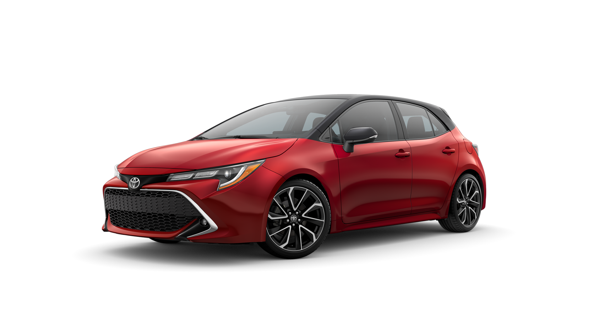 2021 Toyota Hatchback in Supersonic Red/Midnight Black Metallic Roof.