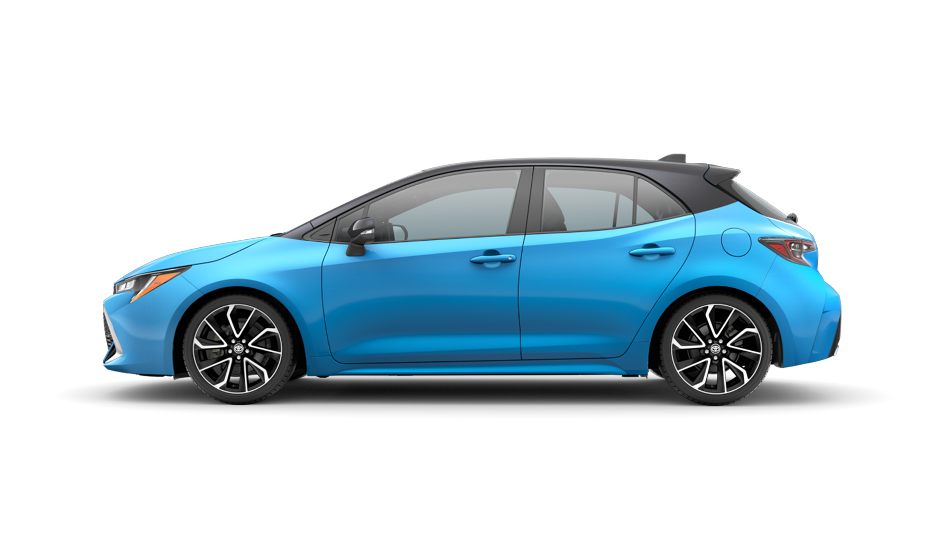 2021 Toyota Hatchback in Blue Flame/Midnight Black Metallic Roof.
