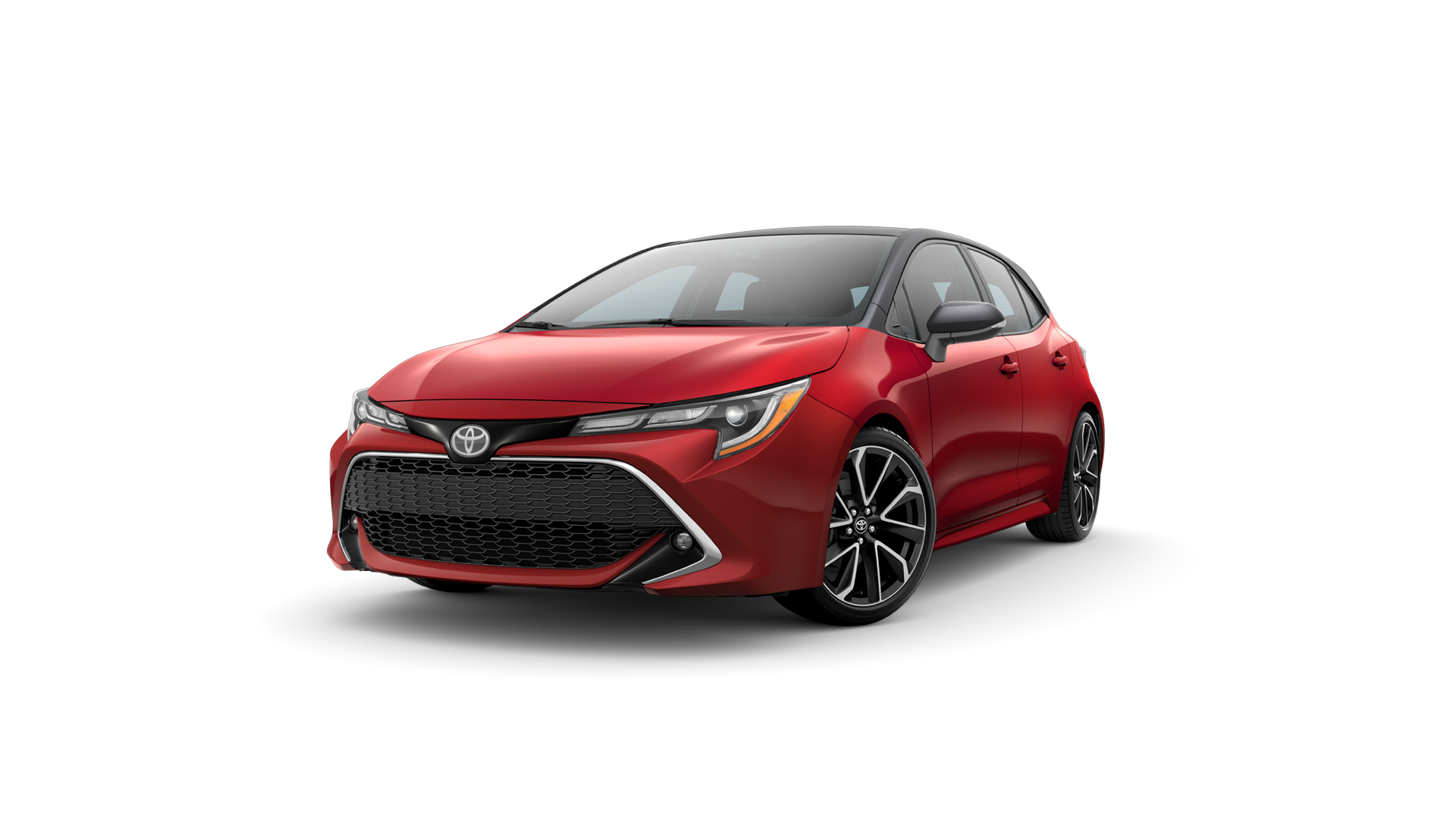 2021 Toyota Hatchback in Supersonic Red/Midnight Black Metallic Roof.